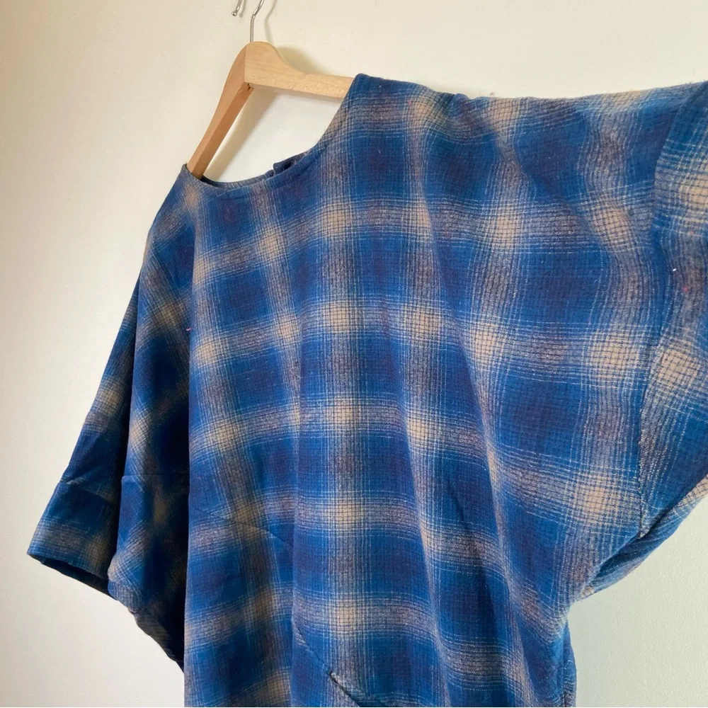 Wool Handmade Dress Blue Plaid Medium